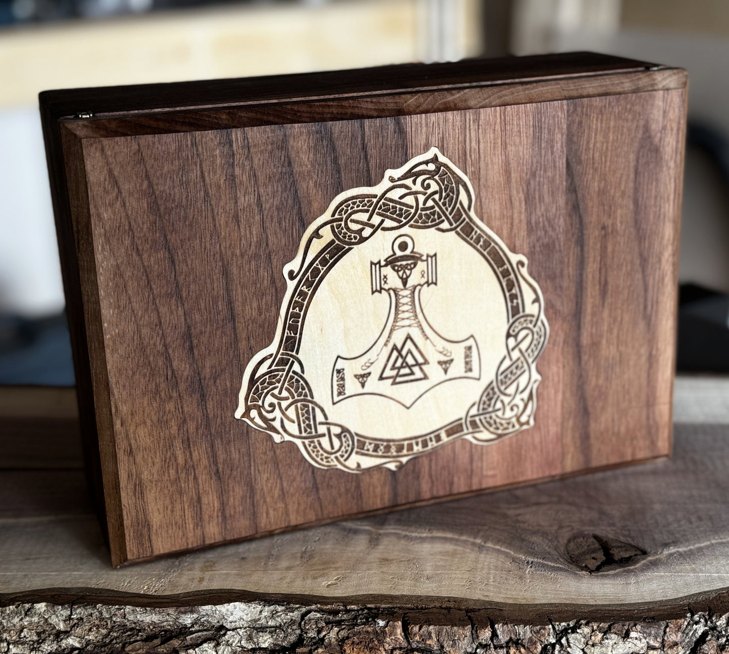 Handcrafted Walnut Hardwood Keepsake Box with Inlaid Bronze Hinges